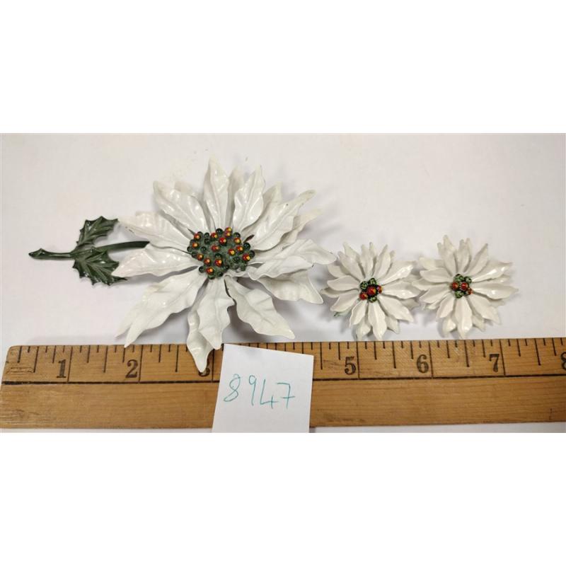 ENAMELED METAL FLOWER PIN AND EARRING SET