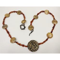 AMBER, JASPER AND STERLING NECKLACE