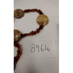 AMBER, JASPER AND STERLING NECKLACE