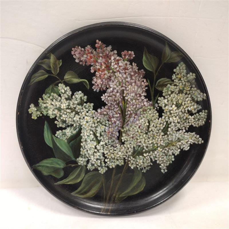 TOLE PAINTED WOOD PLATE DATED 1890