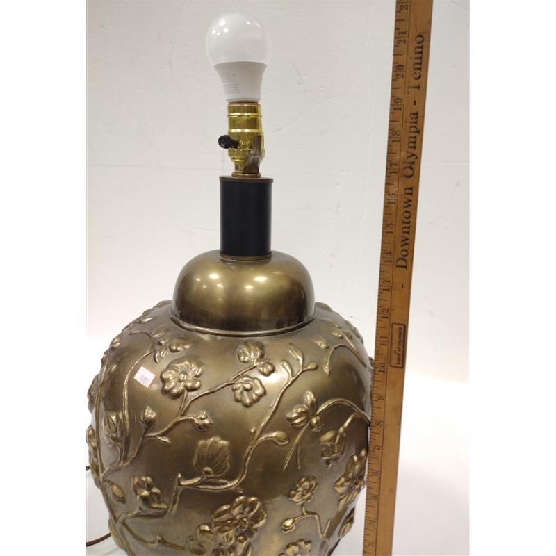RELIEF BRASS TABLE LAMP, NO SHADE