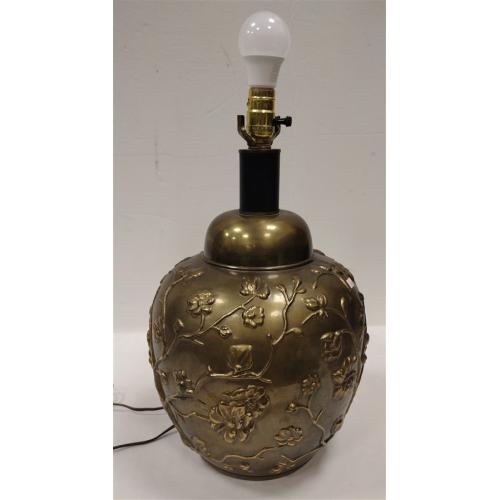 RELIEF BRASS TABLE LAMP, NO SHADE