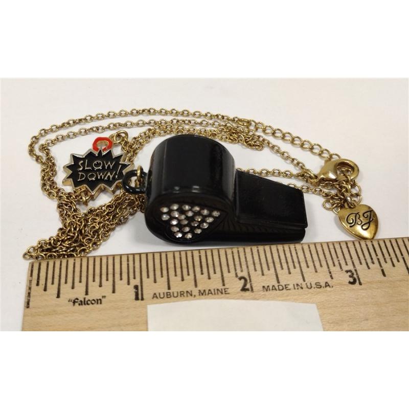VINTAGE BETSY JOHNSON RHINESTONE DECORATED METAL WHISTLE