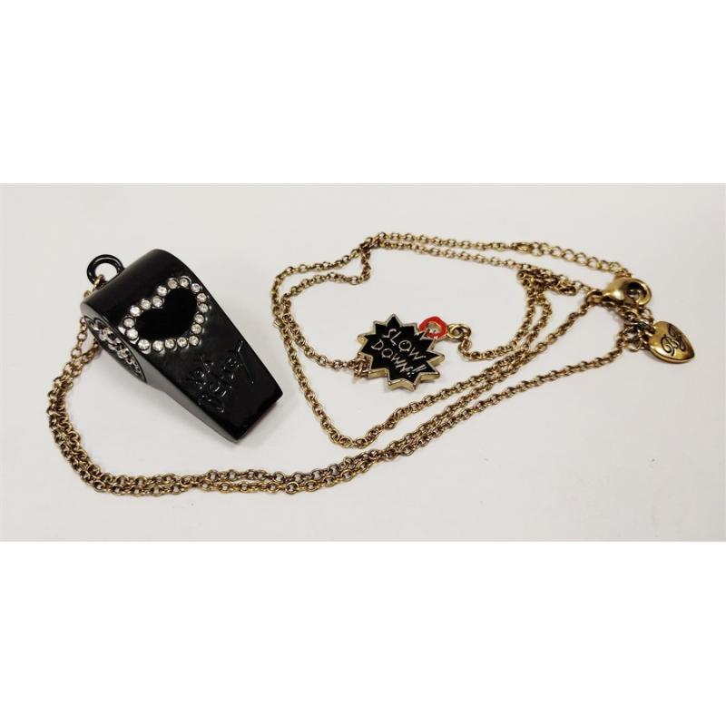 VINTAGE BETSY JOHNSON RHINESTONE DECORATED METAL WHISTLE