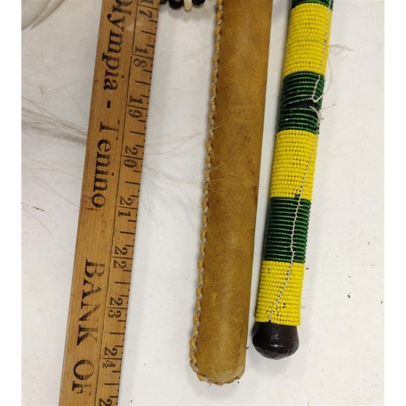 NATIVE AMERCIAN BEADED HATCHET & CLUB, CONTEMPORARY