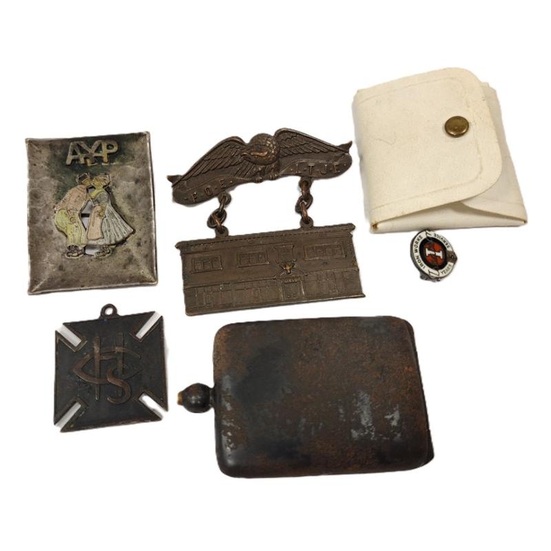 ANTIQUE LOCKET, BADGES, PINS