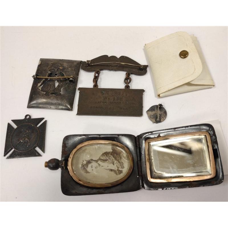 ANTIQUE LOCKET, BADGES, PINS