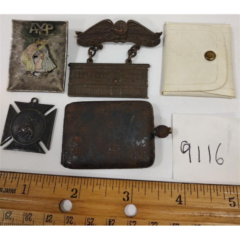 ANTIQUE LOCKET, BADGES, PINS