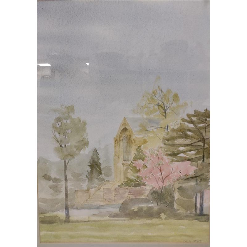 CHARLES TIBBITS WATERCOLOR OF A CHURCH