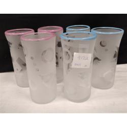 SET OF SIX FROSTED GLASS TUMBLERS WITH ABSTRACT DESIGNS