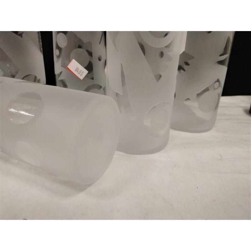 SET OF SIX FROSTED GLASS TUMBLERS WITH ABSTRACT DESIGNS