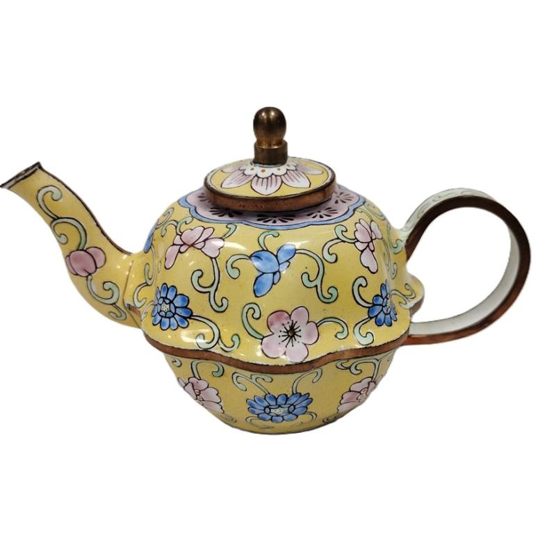 HAND PAINTED & ENAMELED BRASS MINI TEAPOT