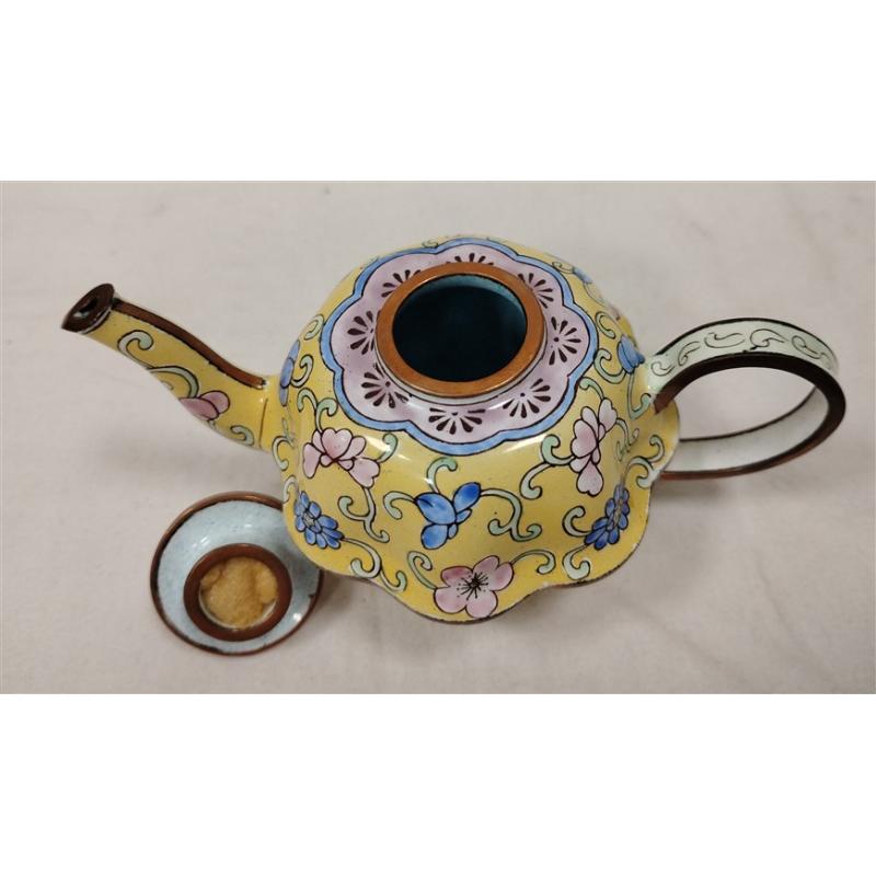 HAND PAINTED & ENAMELED BRASS MINI TEAPOT