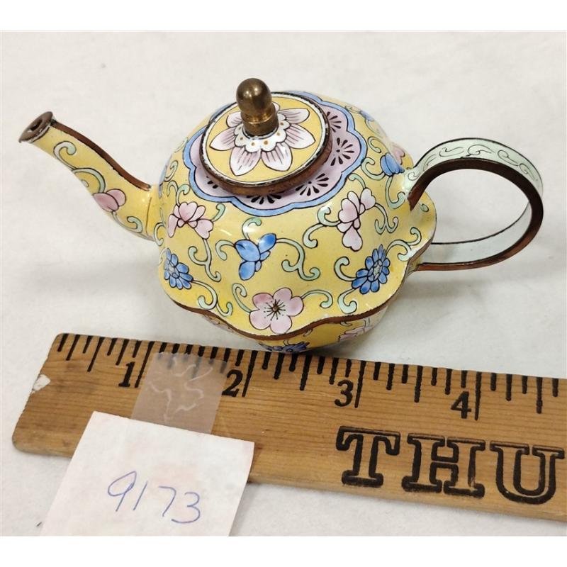 HAND PAINTED & ENAMELED BRASS MINI TEAPOT