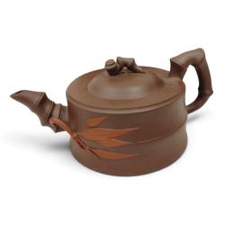 CHINESE YIXING WARE TEAPOT WITH APPLIED BRANCH ON SIDE AND LID