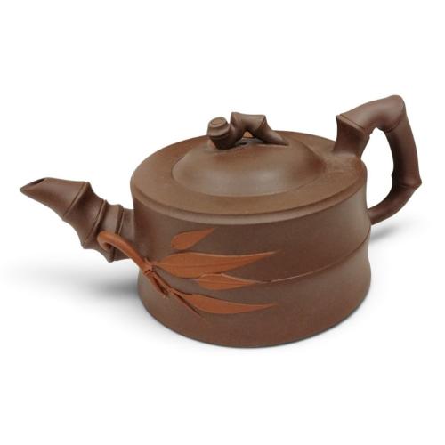 CHINESE YIXING WARE TEAPOT WITH APPLIED BRANCH ON SIDE AND LID