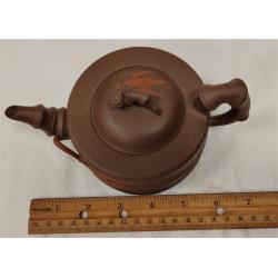 CHINESE YIXING WARE TEAPOT WITH APPLIED BRANCH ON SIDE AND LID