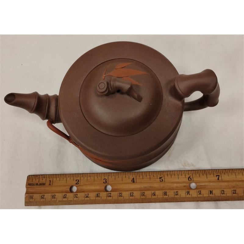 CHINESE YIXING WARE TEAPOT WITH APPLIED BRANCH ON SIDE AND LID
