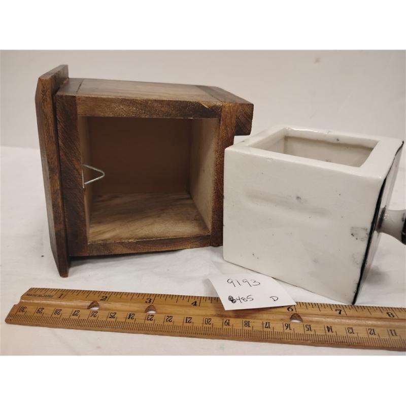 MADHU GILL WOOD BOX WITH PULL OUT PORCELAIN DRAWER