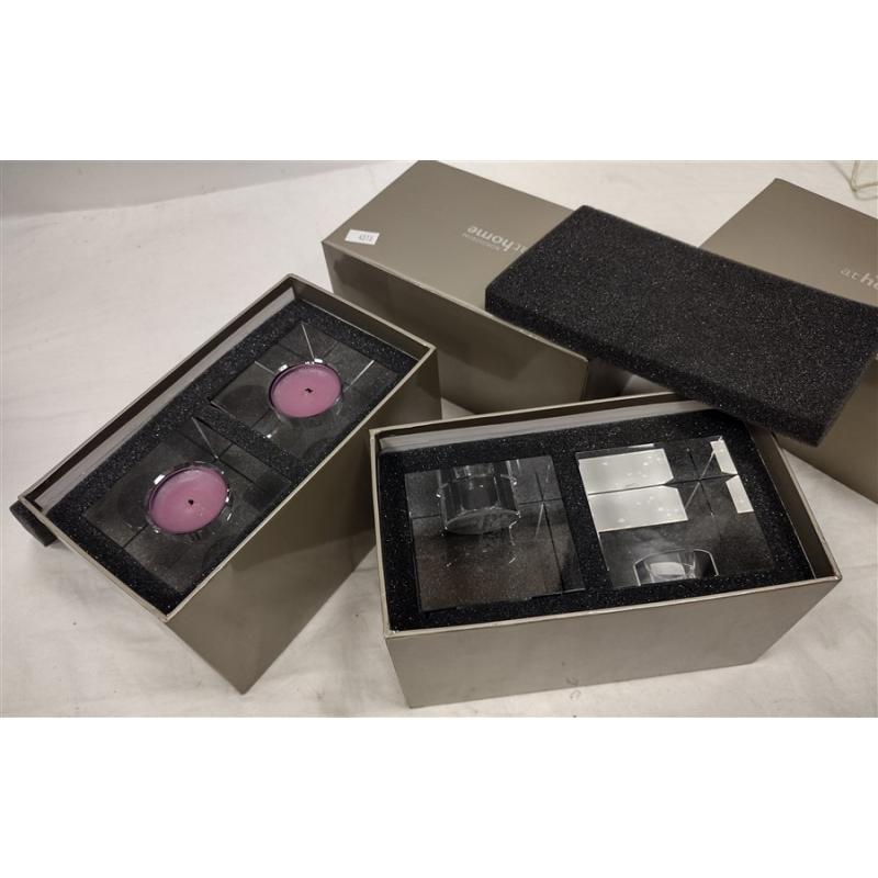 TWO SETS OF NORDSTROM GLASS CANDLE HOLDERS IN BOXES