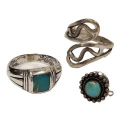 TWO STERLING RINGS, ONE TIE TACK