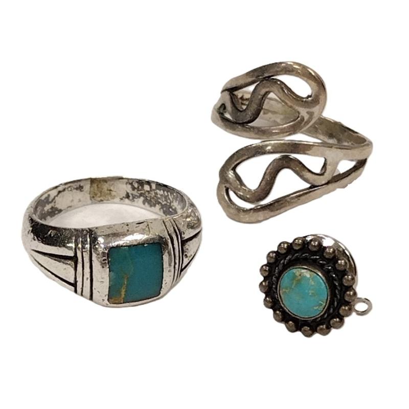 TWO STERLING RINGS, ONE TIE TACK