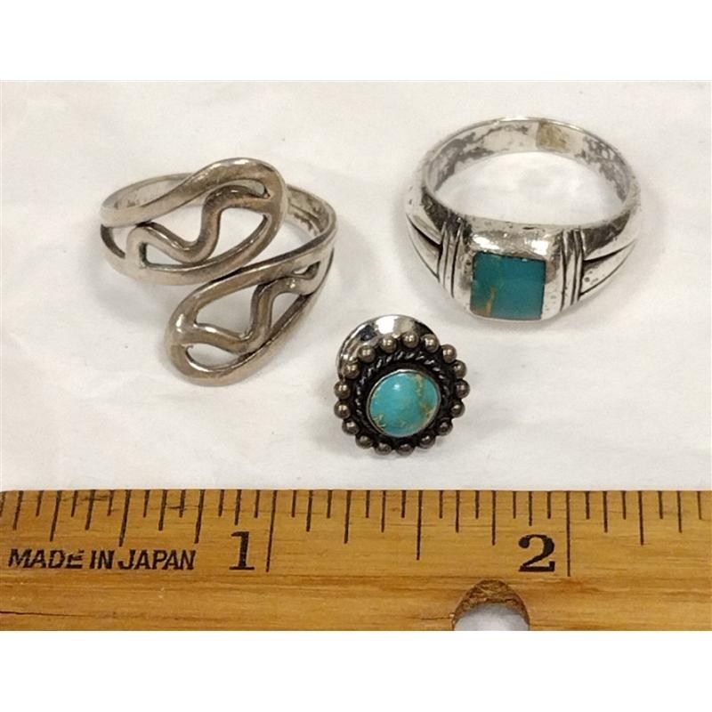 TWO STERLING RINGS, ONE TIE TACK