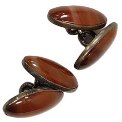 PAIR OF UNMARKED STERLING CARNELAIN-AGATE CUFFLINKS