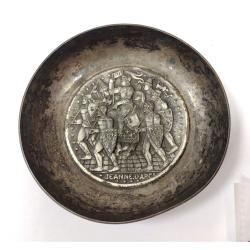 VINTAGE SILVER PLATED A. AUGIS JOAN OF ARC COIN DISH