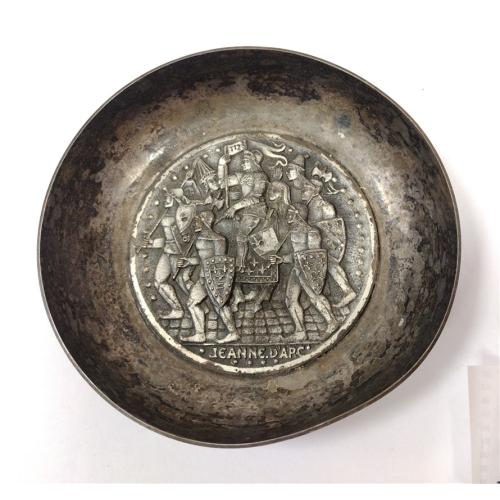 VINTAGE SILVER PLATED A. AUGIS JOAN OF ARC COIN DISH