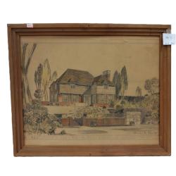 AS IS FRAMED 1933 ARCHITECTURAL COLORED DRAWING OF HARRY H CAHILL HOME SEATTLE