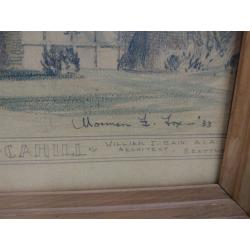 AS IS FRAMED 1933 ARCHITECTURAL COLORED DRAWING OF HARRY H CAHILL HOME SEATTLE
