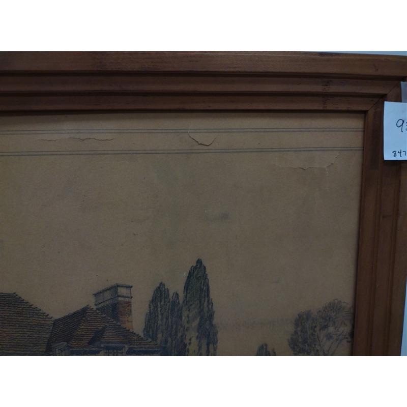 AS IS FRAMED 1933 ARCHITECTURAL COLORED DRAWING OF HARRY H CAHILL HOME SEATTLE