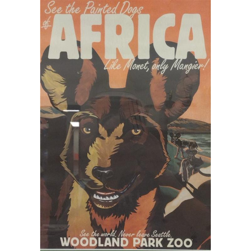 WOODLAND PARK ZOO FRAMED PHOTO LITHO PRINT "PAINTED DOGS OF AFRICA"