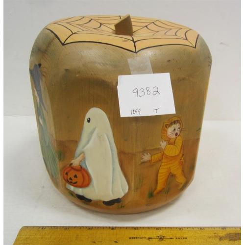 EIGHT SIDED PAINTED & CARVED WOOD PUMPKIN, SIGNED