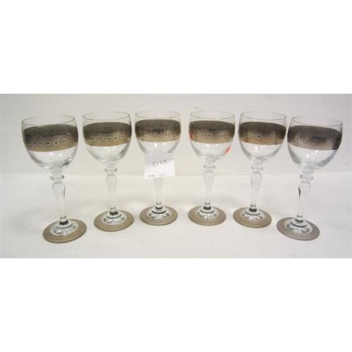 SET OF SILVER BANDED WINE GLASSES
