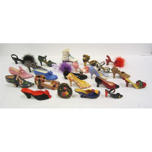 TWENTY ONE MINIATURE SHOES, ONE PURSE- VARIOUS MAKERS