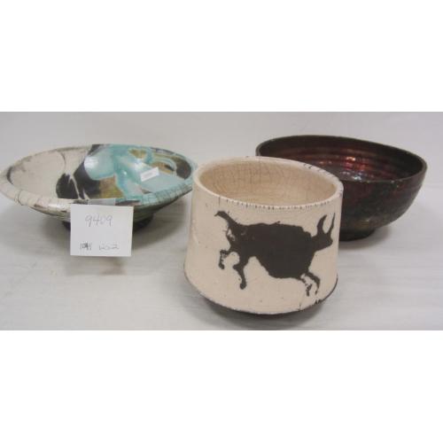 THREE MODERN POTTERY BOWLS