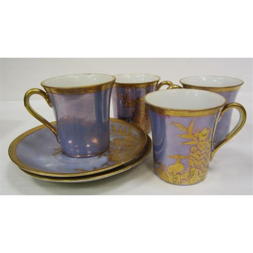 ANTIQUE JAPANESE AS IS TEAPOT AND FOUR CUPS AND TWO SAUCERS