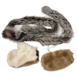FUR MITTENS AND FUR NECK WRAP