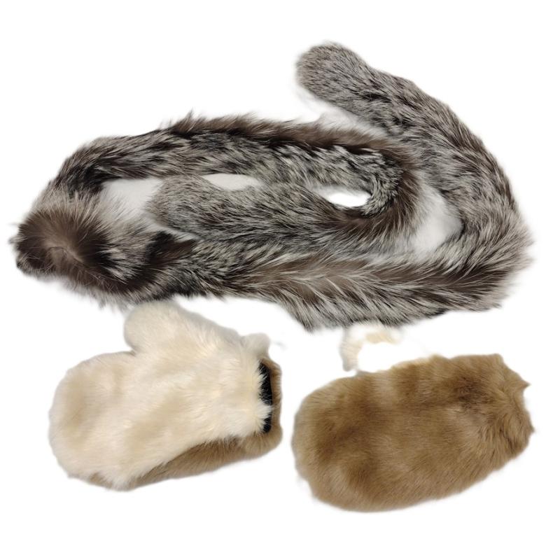 FUR MITTENS AND FUR NECK WRAP