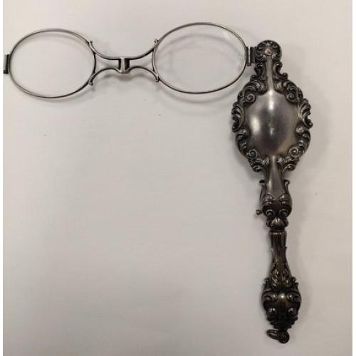 ART NOUVEAU ANTIQUE STERLING SILVER LORGNETTE FOLDING EYE GLASSES