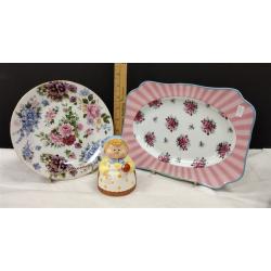 TWO PORCELAIN PLATES AND JOSEF ORIGINALS SHAKER