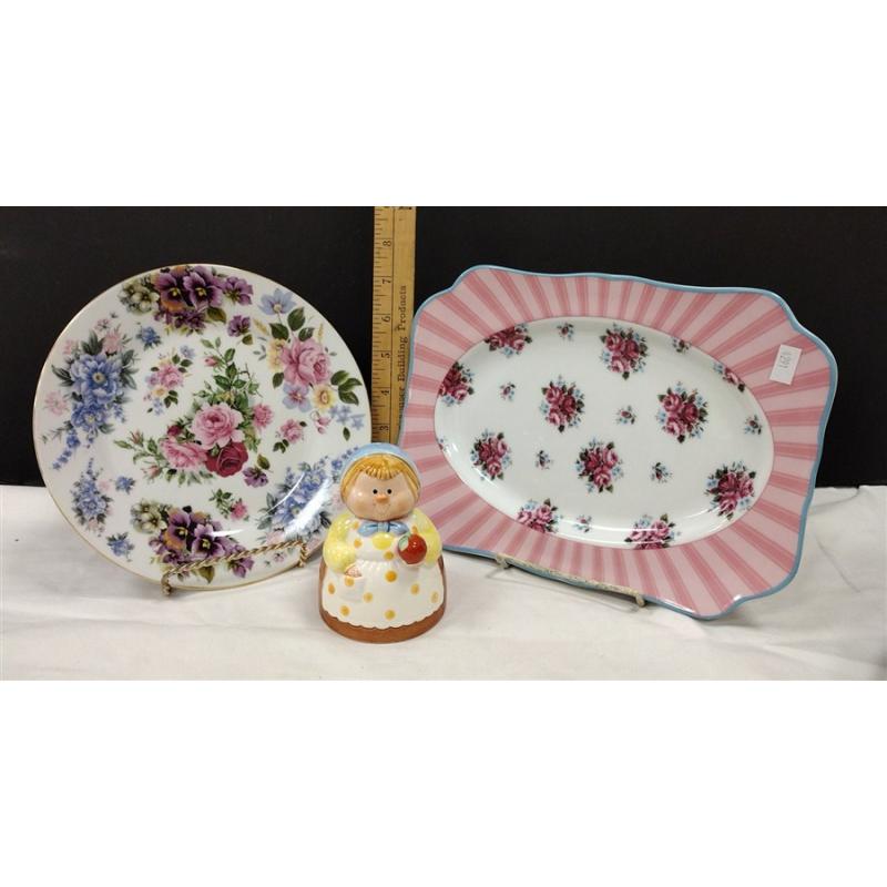 TWO PORCELAIN PLATES AND JOSEF ORIGINALS SHAKER