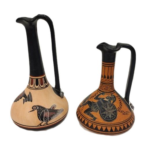 TWO GREEK REPRODUCTION POTTERY EWERS
