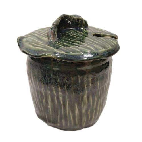 STUDIO POTTERY WITH MAJOLICA GLAZE JAR WITH LID