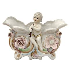 VINTAGE CHERUB PLANTER CHILD FLOWERS PORCELAIN
