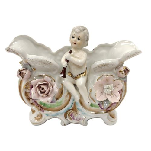 VINTAGE CHERUB PLANTER CHILD FLOWERS PORCELAIN