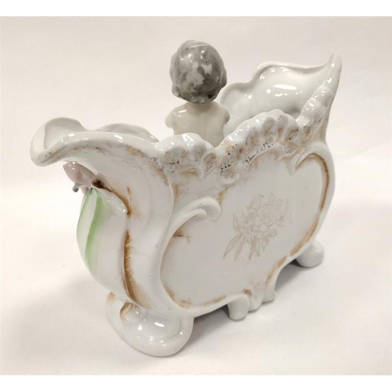 VINTAGE CHERUB PLANTER CHILD FLOWERS PORCELAIN