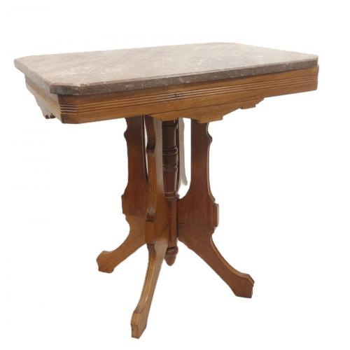 EASTLAKE WALNUT SIDE TABLE, MARBLE TOP